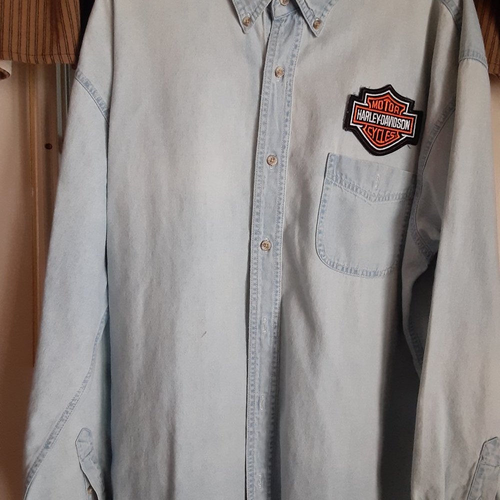 Mens Wrangler Denim long sleeve shirt with Harley-Davidson embroidery emblem XL